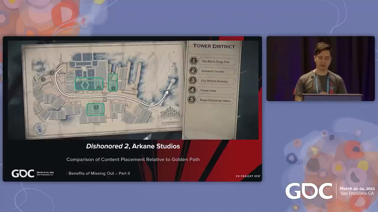 Dishonored 2 (Arkane Studios) — Comparison of content placement relative to golden path
