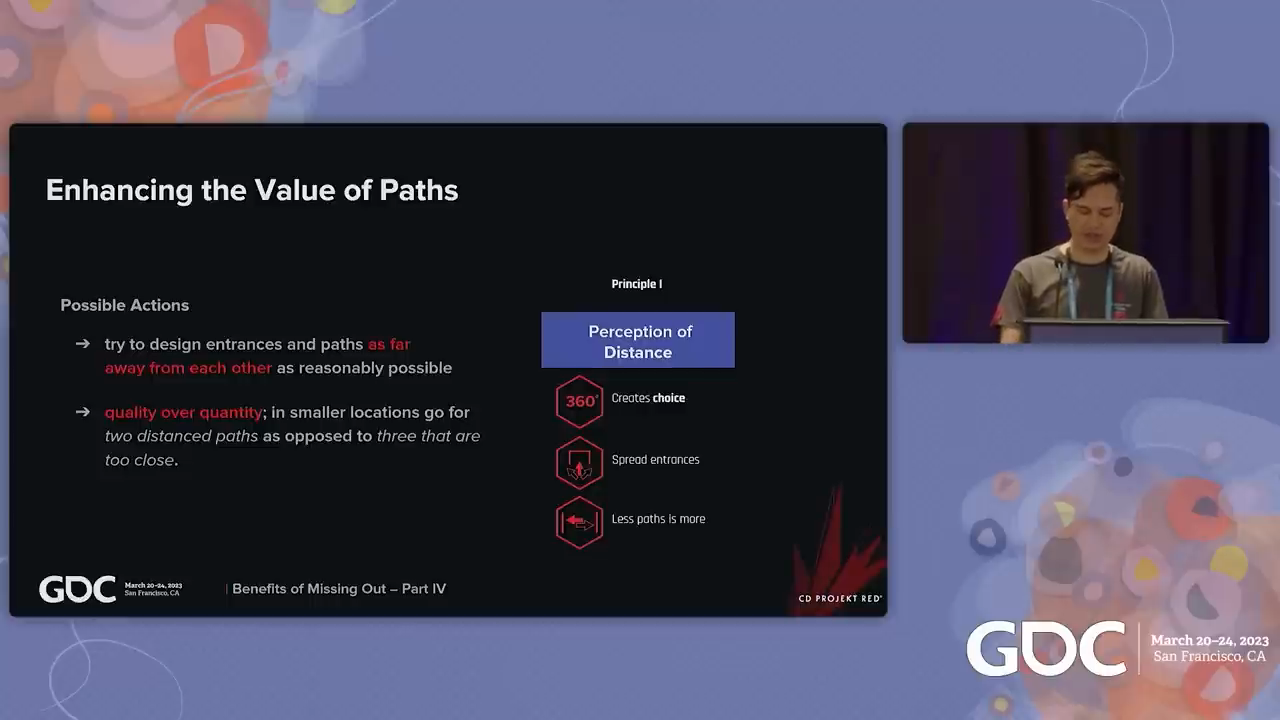 Principle I — Perception of Distance: creates choice, spread entrances, less paths is more